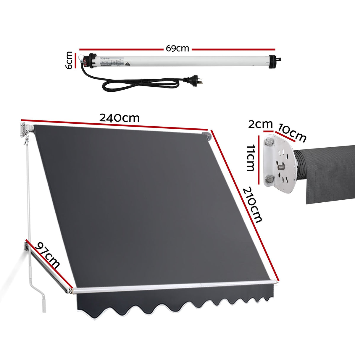 Instahut Motorised Pivot Arm Awning Window Sun Shade 2.4 X 2.1M Grey