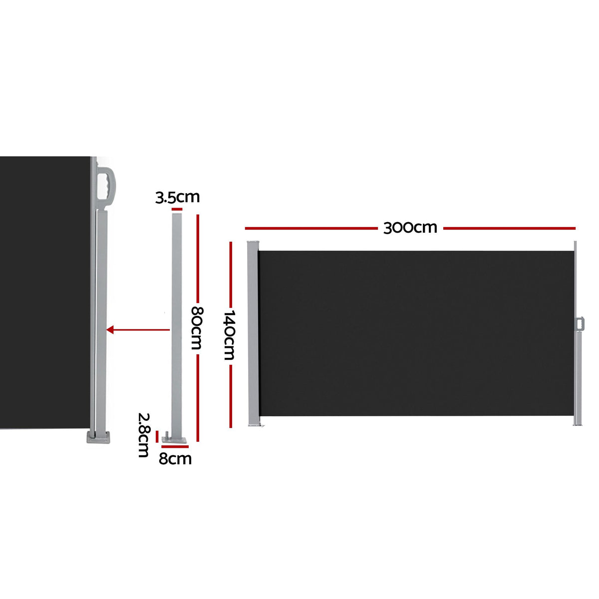 1.4X3M Side Awning Retractable Privacy Screen Outdoor Sun Shade Black