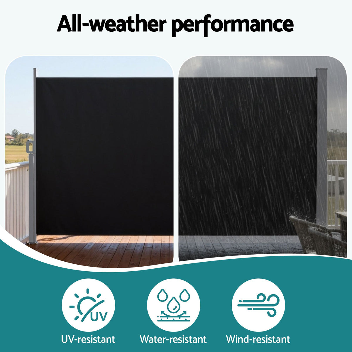 1.4X3M Side Awning Retractable Privacy Screen Outdoor Sun Shade Black