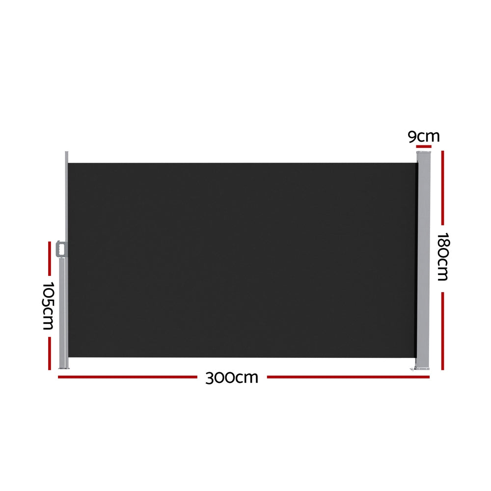Side Awning Sun Shade Outdoor Retractable Privacy Screen 1.8X3M Black