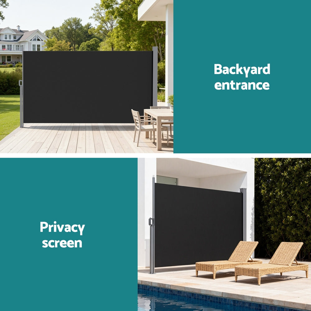 Side Awning Sun Shade Outdoor Retractable Privacy Screen 1.8X3M Black