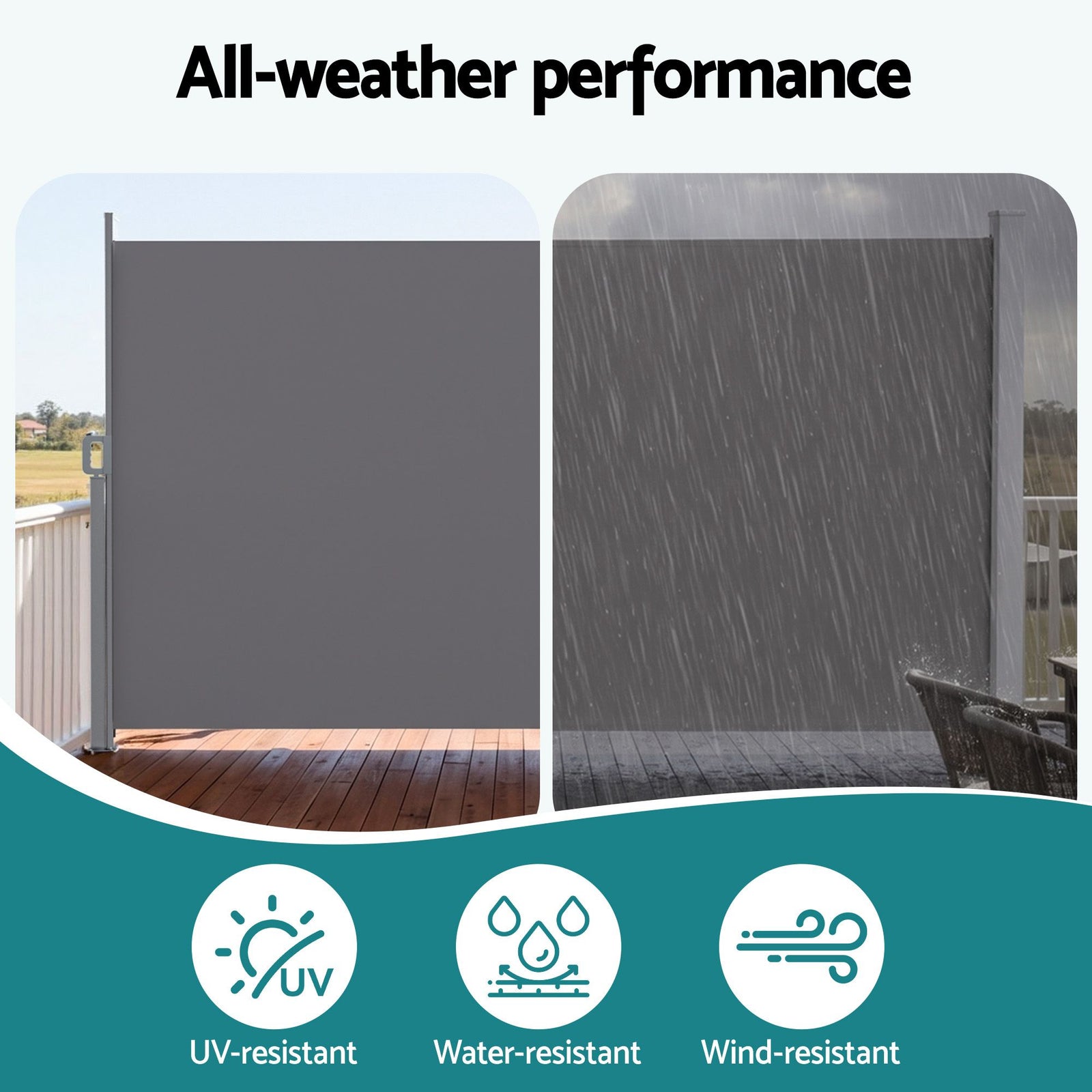 Instahut 1.8X4M Side Awning Retractable Privacy Screen Outdoor Sun Shade Grey