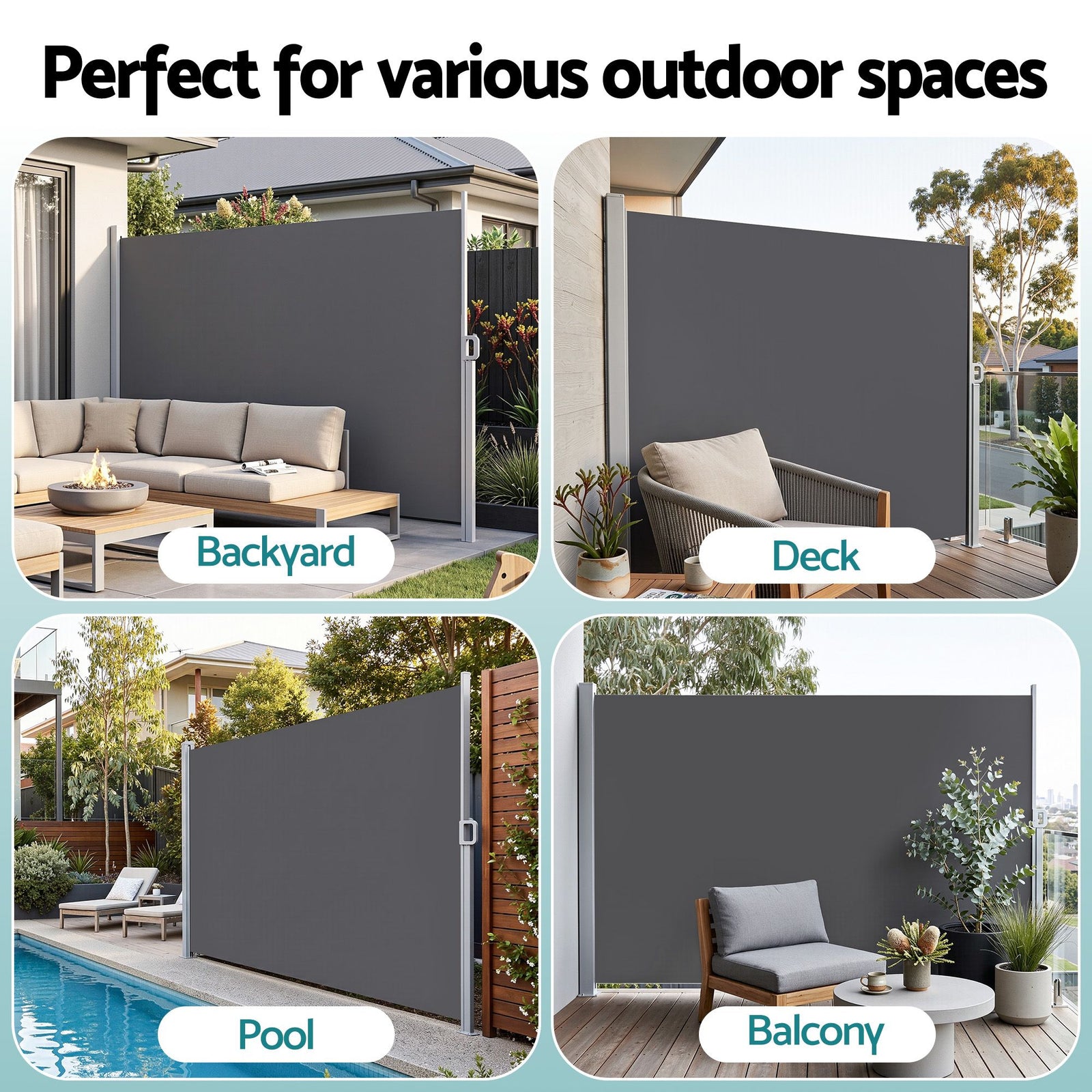 Instahut 2X3.5M Side Awning Retractable Privacy Screen Outdoor Sun Shade Grey