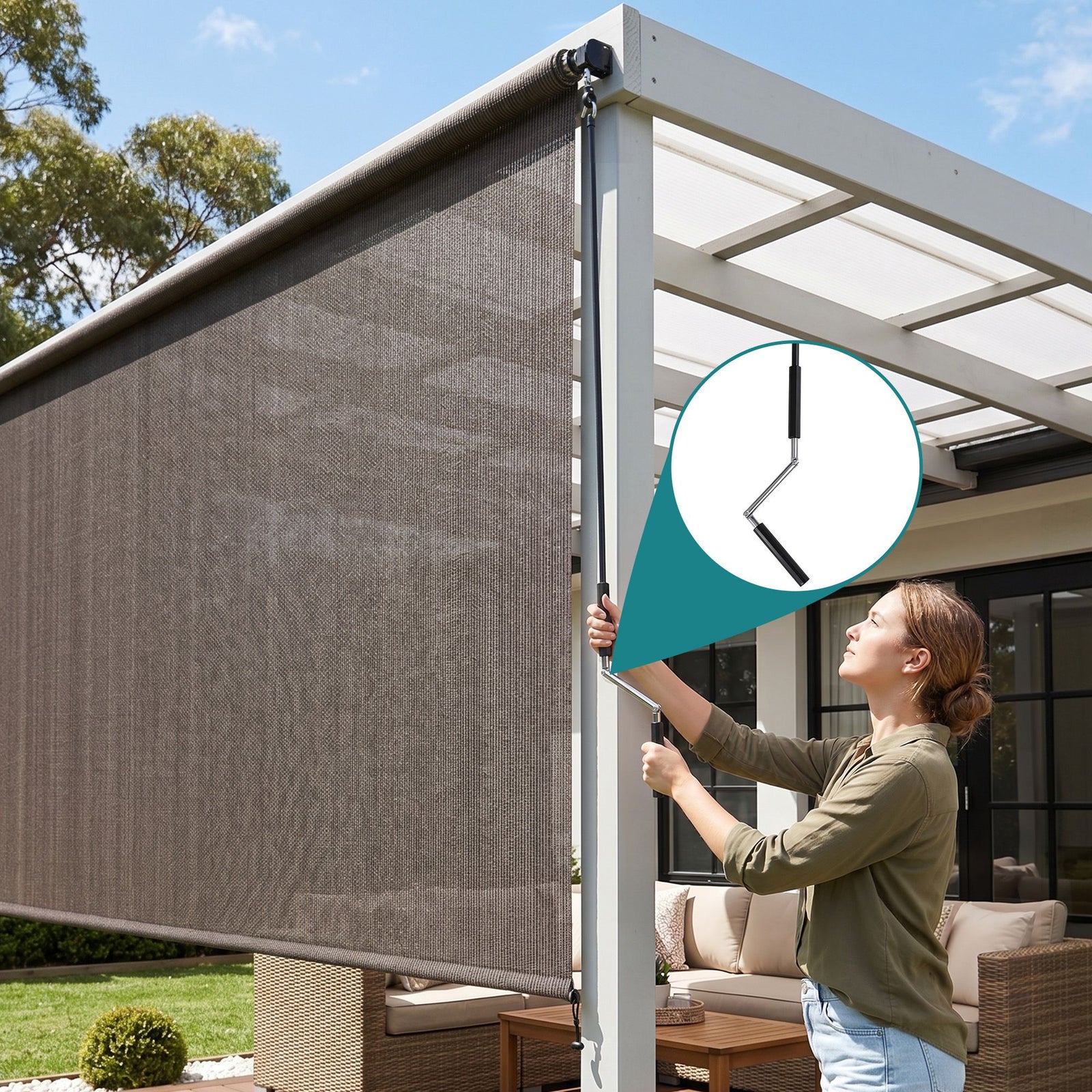 Instahut 3X2.5M Outdoor Blinds Awning Roll Down Retractable Knit Fabric Outdoor Blinds Window Shade Brown