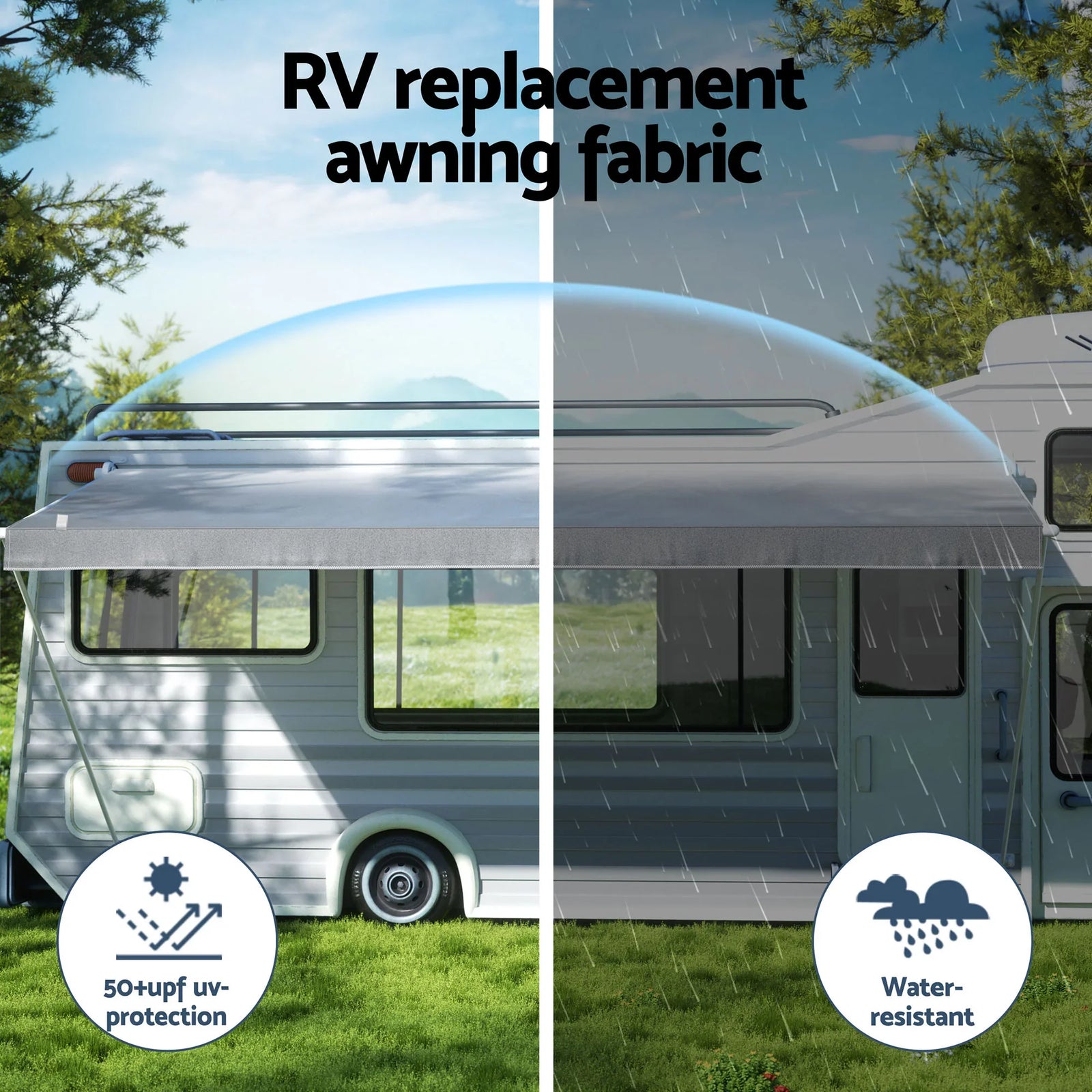 12ft Caravan Awning Fabric & Privacy Screen RV Roll Out Sun Shade 3.4M