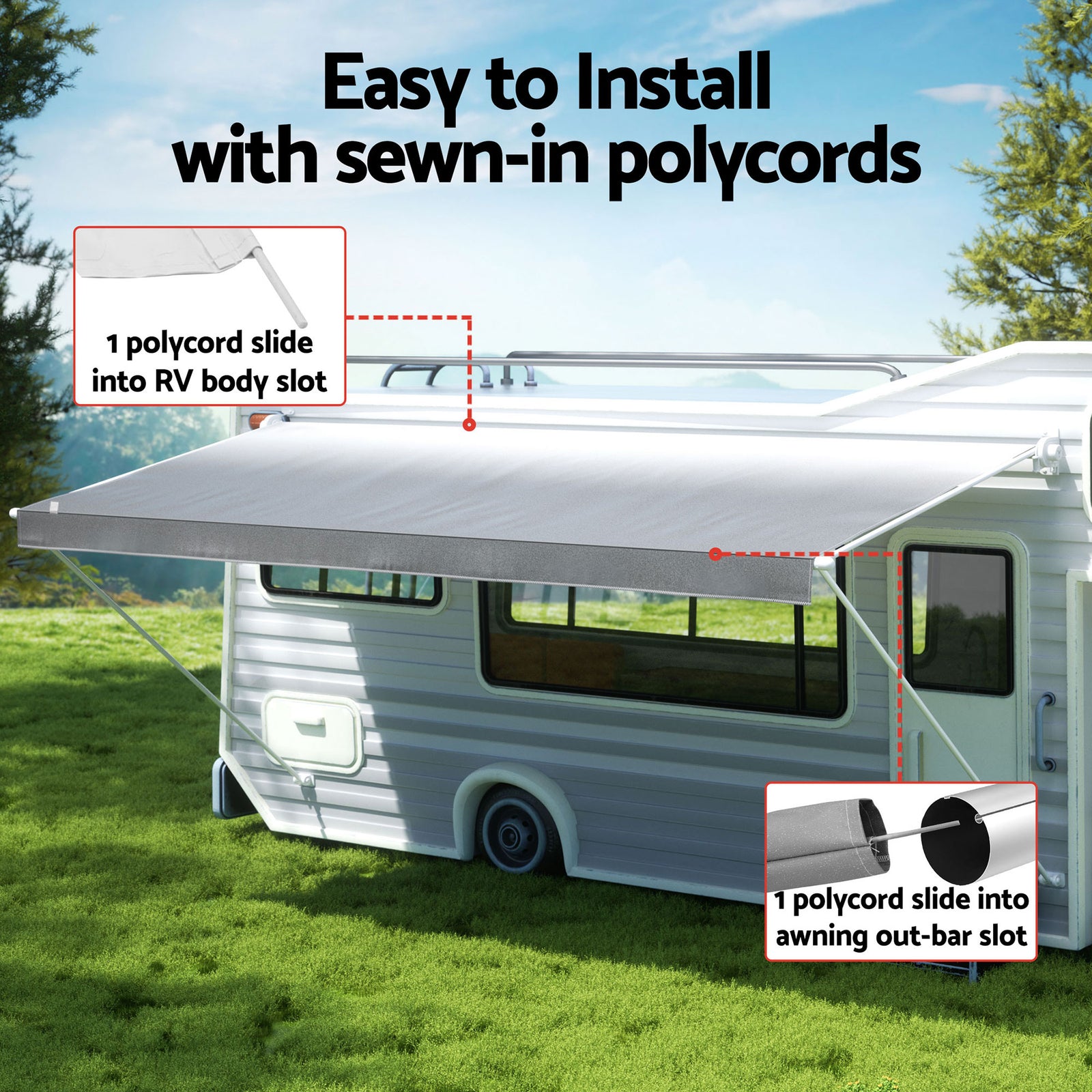 18ft Caravan Awning Fabric & Privacy Screen RV Roll Out Sun Shade 5.2M