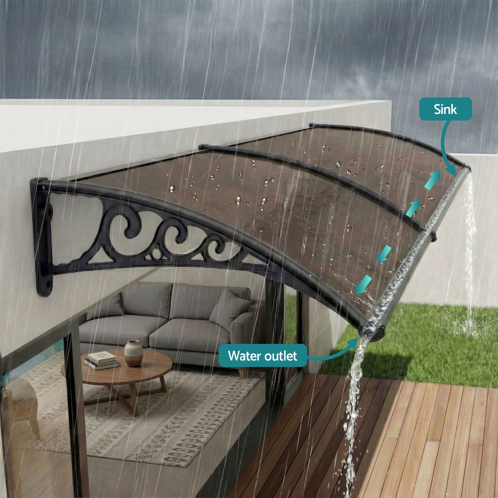 Window Awning Drainage 0.6mx0.6m Outdoor Brown