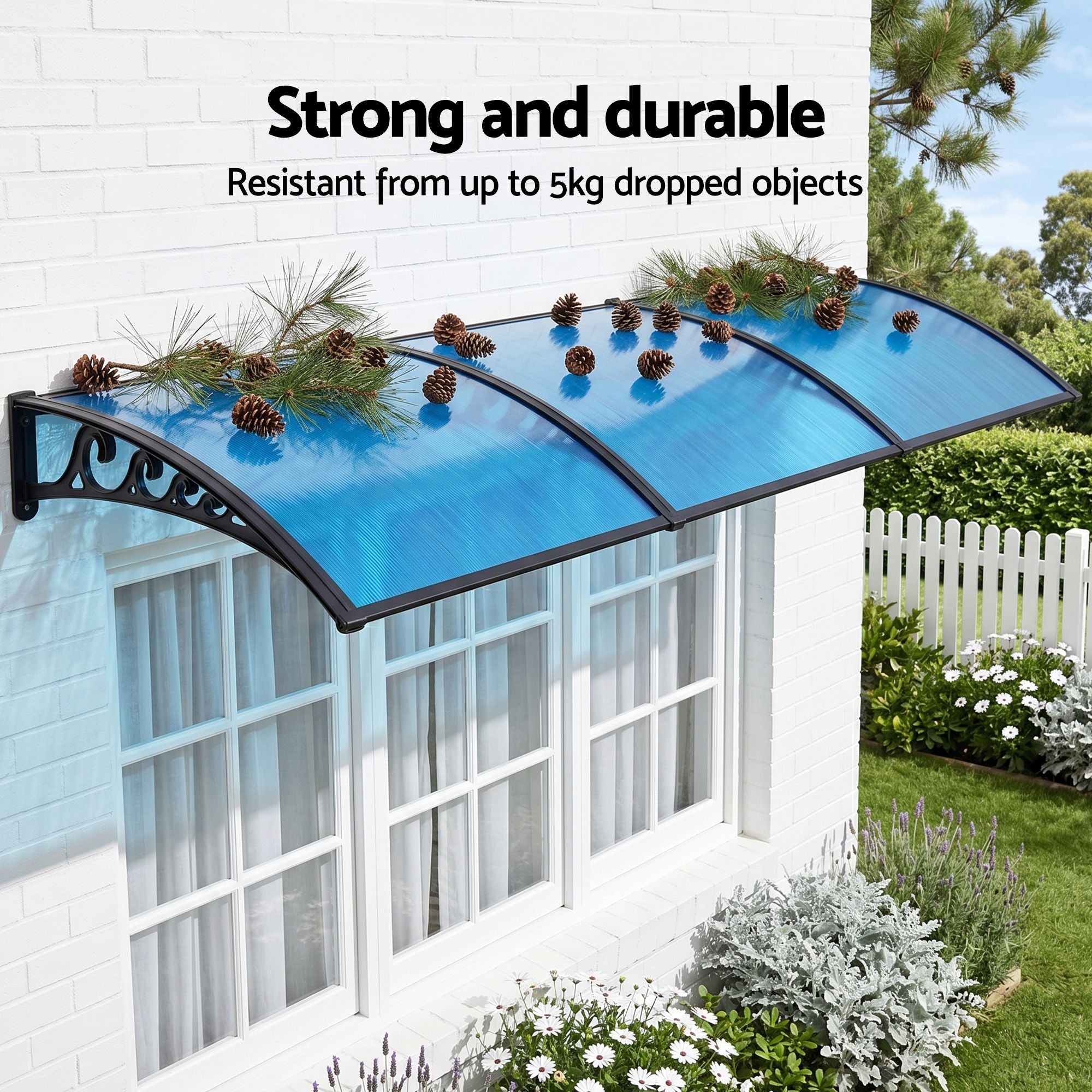 Door & Window Awning – 1×3M PC Panel, UV/Rain Resistant, Blue/Black