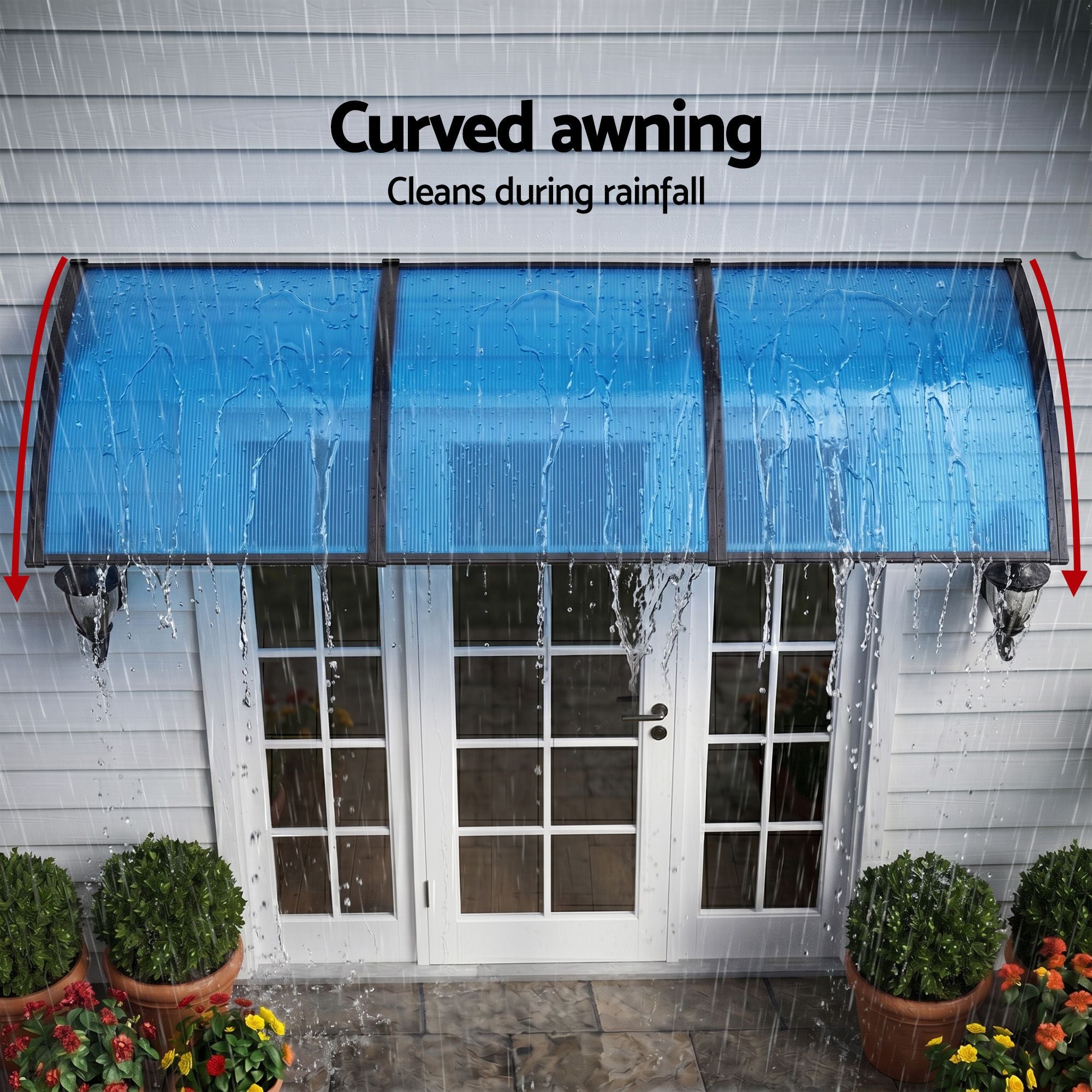 Door & Window Awning – 1×3M PC Panel, UV/Rain Resistant, Blue/Black