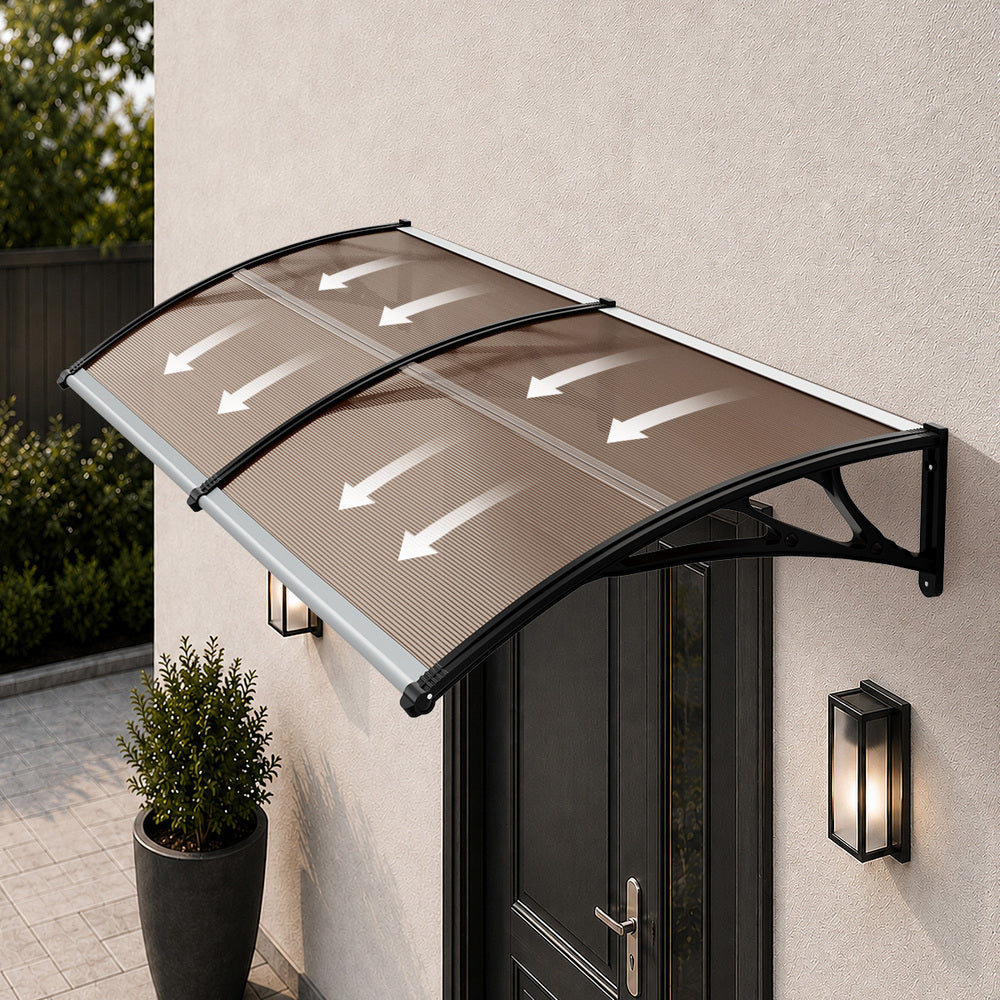 Livsip Window & Door Awning Canopy, 3m x 1.17m, Weatherproof, Brown Finish
