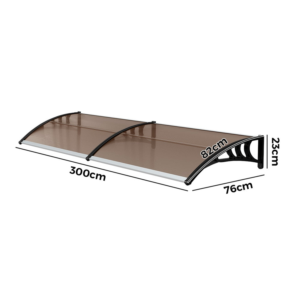 Window & Door Awning Canopy, 3m x 0.76m, Weatherproof, Brown Finish