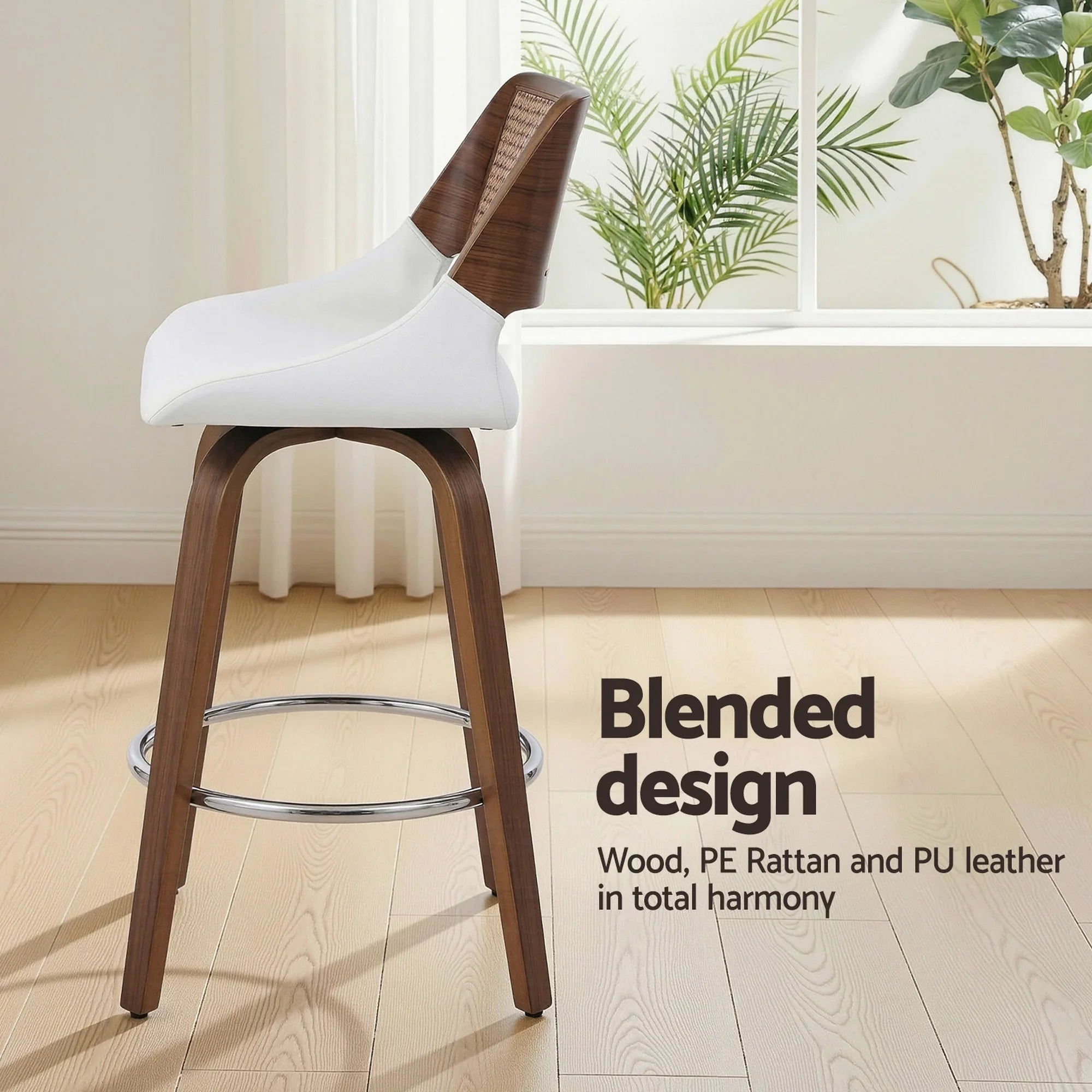 Wooden Bar Stools Set of 2 Swivel Kitchen Counter Stool Chair 60cm Seat Height