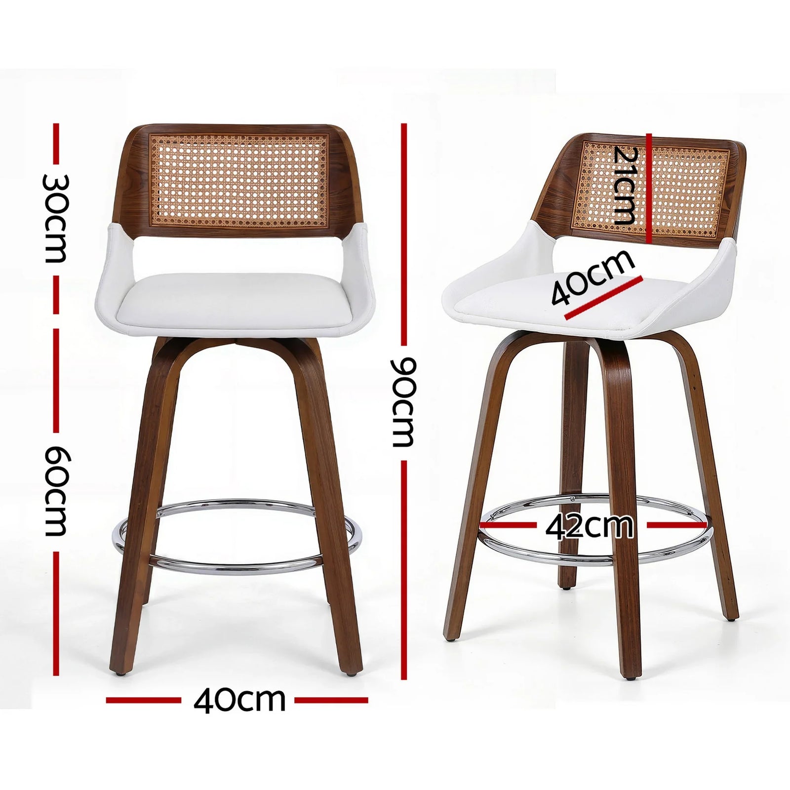 Wooden Bar Stools Set of 4 Swivel Kitchen Counter Stool Chair 60cm Seat Height