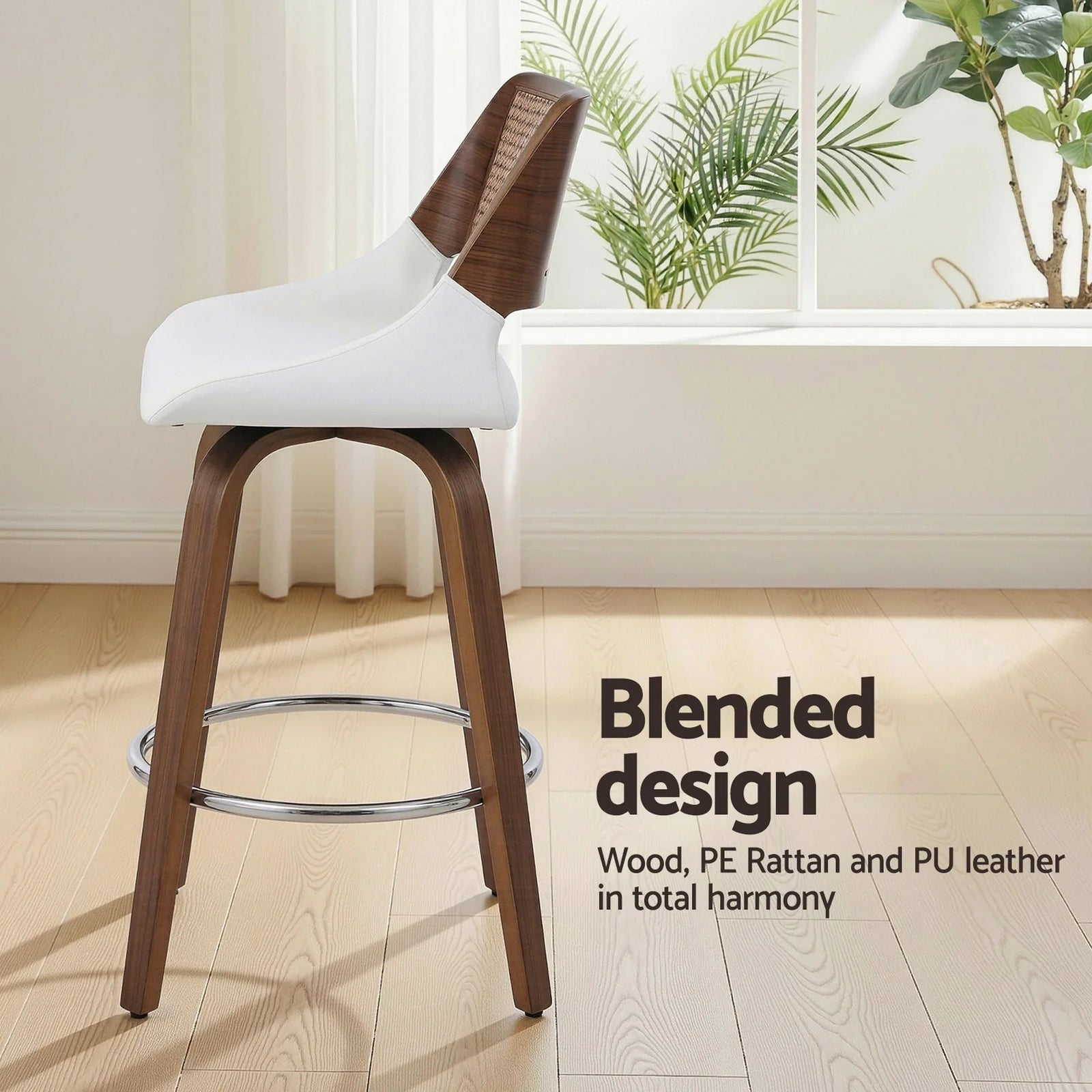 Wooden Bar Stools Set of 4 Swivel Kitchen Counter Stool Chair 60cm Seat Height