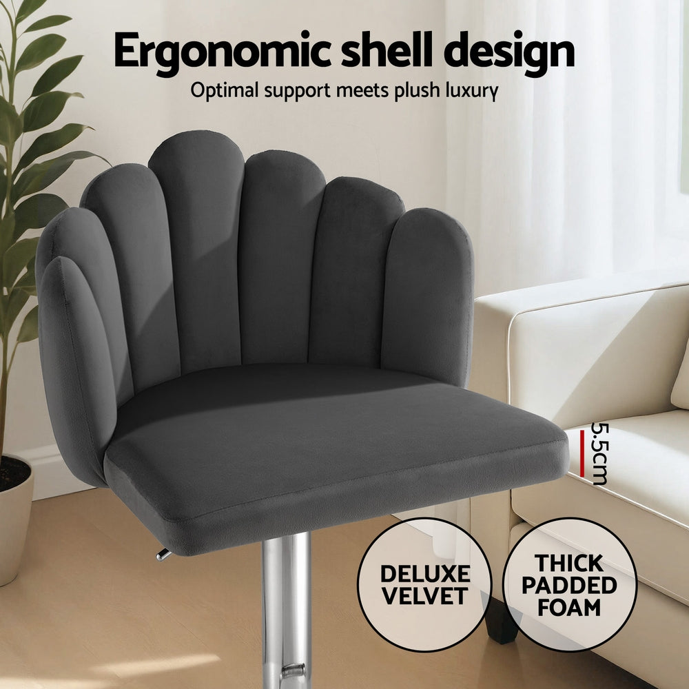 Bar Stool X4 Kitchen Dining Counter Gaslift Chair Adjustable Velvet Grey