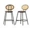 Artiss Bar Stools – Set of 2, Rattan Back, Upholstered Seat, 65cm, Brown