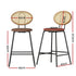 Artiss Bar Stools – Set of 2, Rattan Back, Upholstered Seat, 65cm, Brown