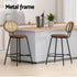Artiss Bar Stools – Set of 2, Rattan Back, Upholstered Seat, 65cm, Brown