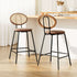 Artiss Bar Stools – Set of 2, Rattan Back, Upholstered Seat, 65cm, Brown