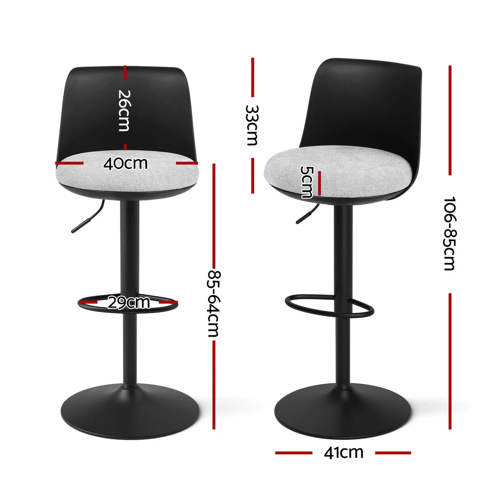 2x Bar Stools Kitchen Swivel Gas Lift Counter Dining Chair Curved Black