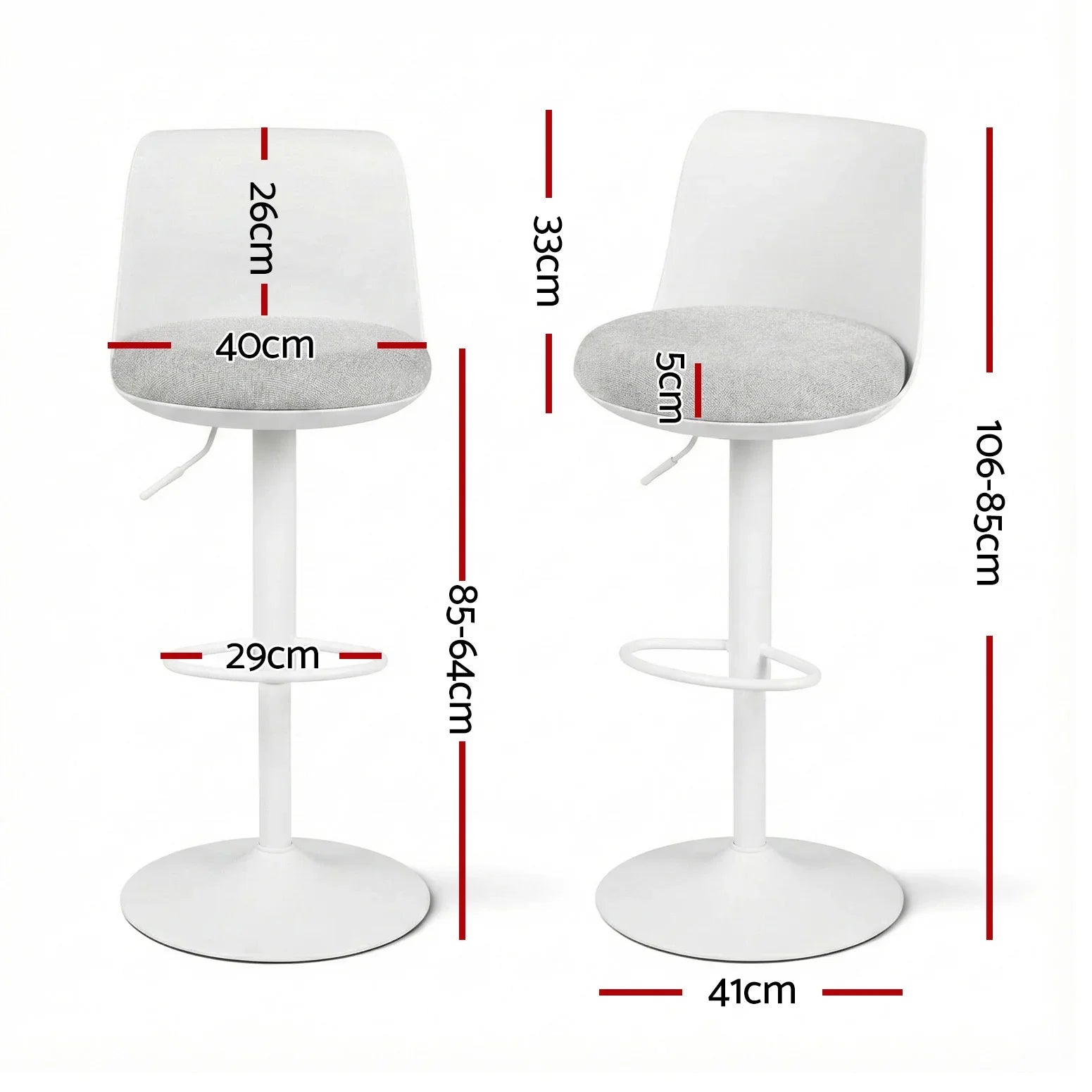 2x Bar Stools Kitchen Swivel Gas Lift Counter Dining Chair Curved White