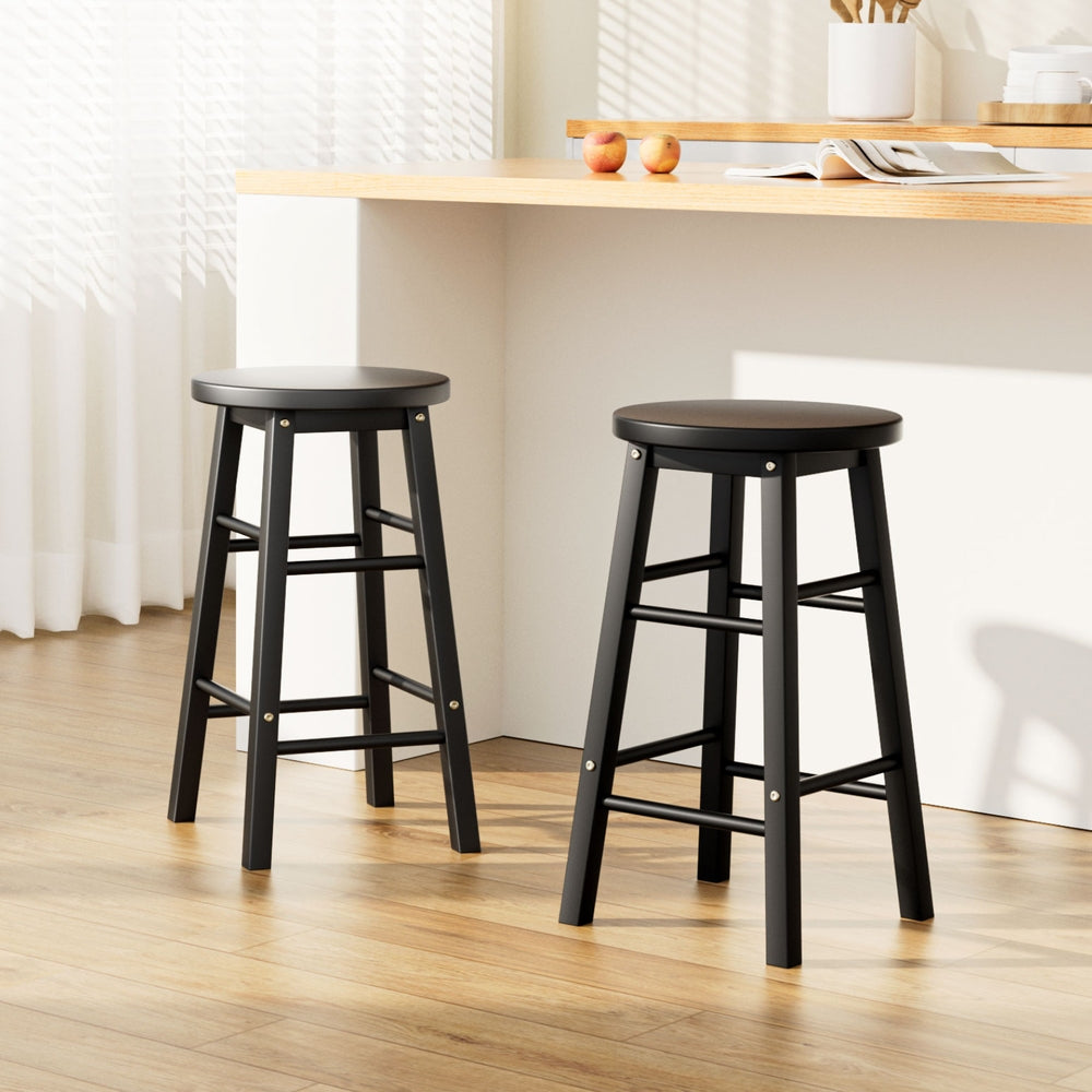 Artiss 2x Bar Stools Round Chairs Wooden Black