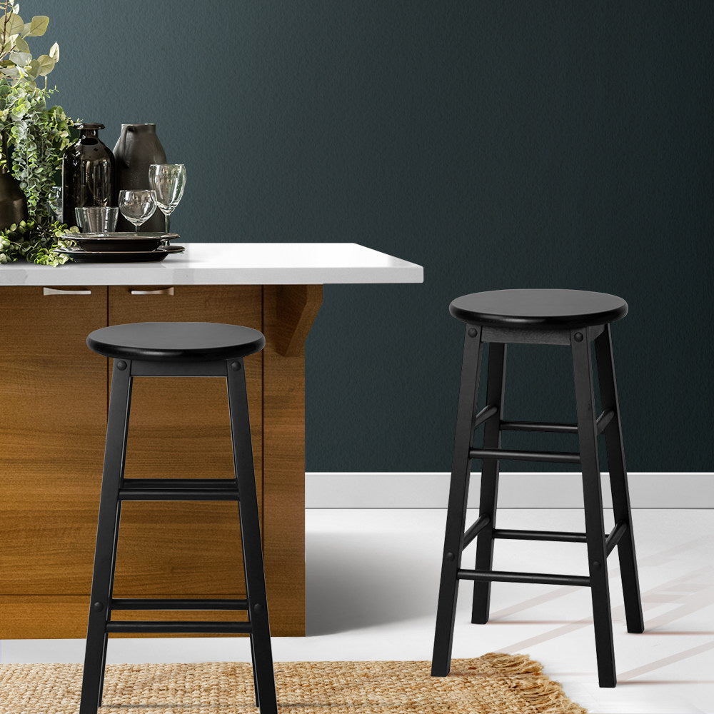 Artiss 2x Bar Stools Round Chairs Wooden Black