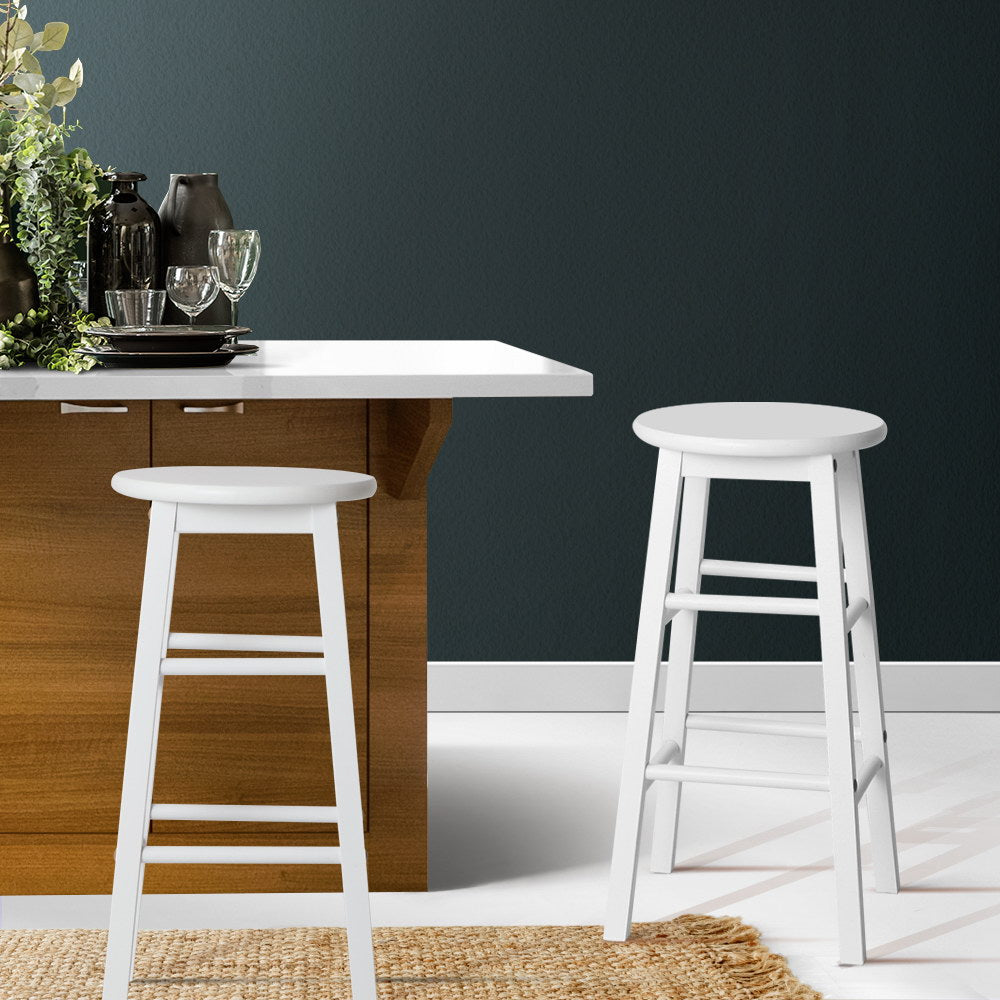 Artiss 2x Bar Stools Round Chairs Wooden White