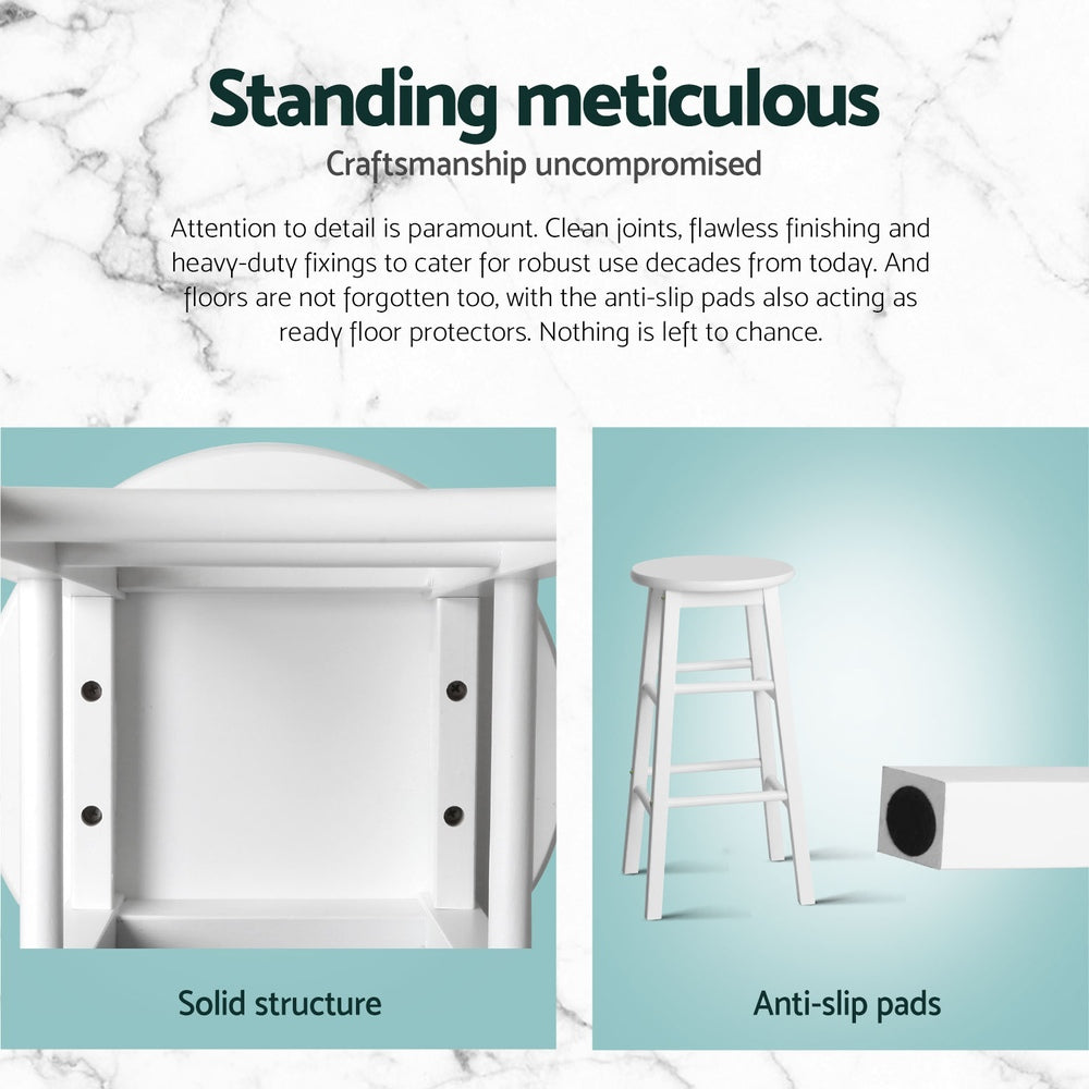 4x Bar Stools Round Chairs Wooden White