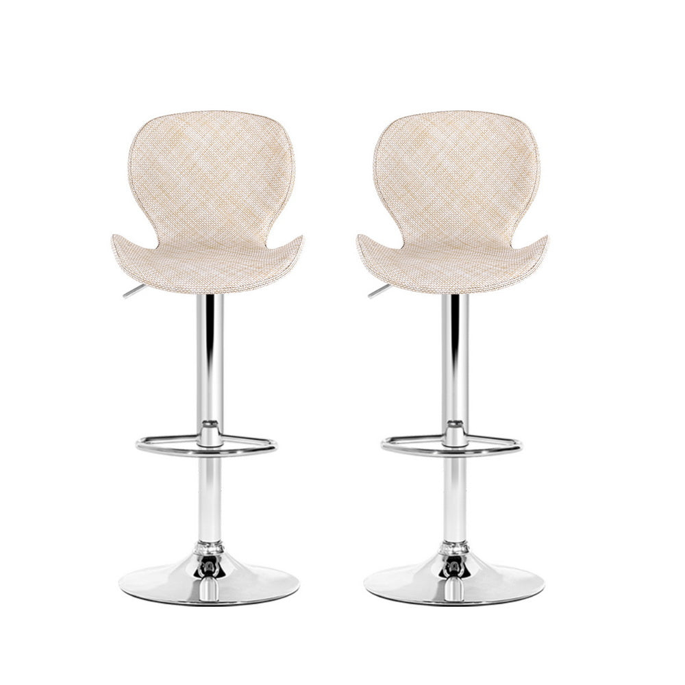 2x Bar Stools Kitchen Swivel Gas Lift Counter Chair Wing PE Rattan Beige