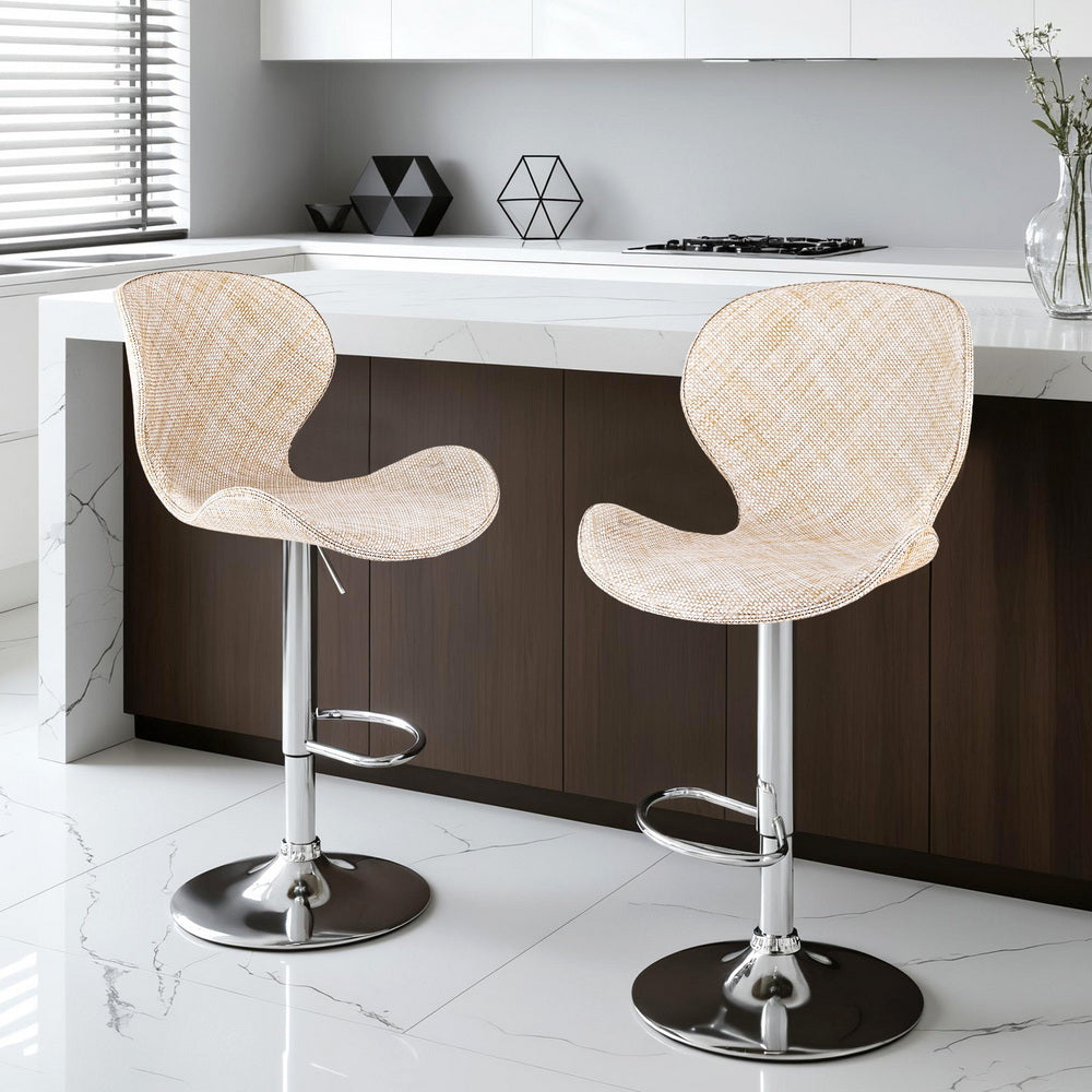 2x Bar Stools Kitchen Swivel Gas Lift Counter Chair Wing PE Rattan Beige