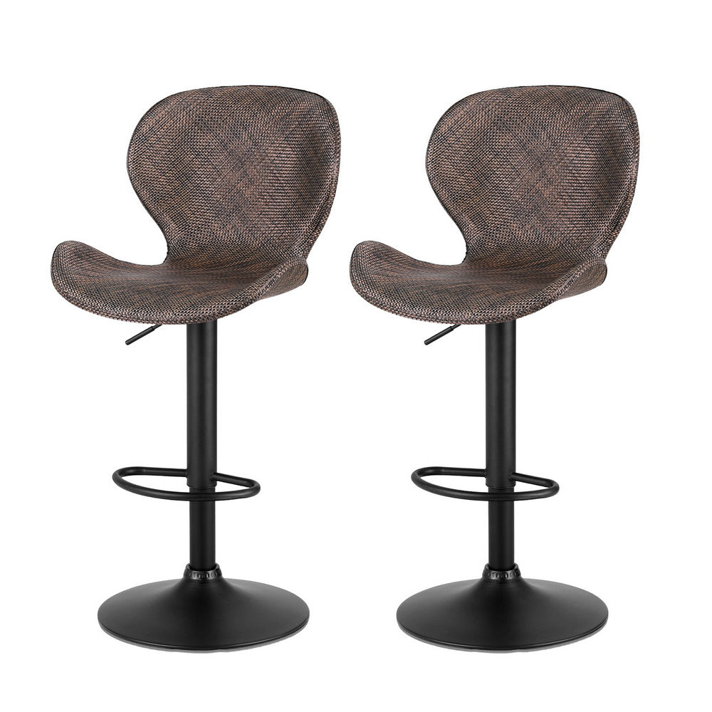 2x Bar Stools Kitchen Swivel Gas Lift Counter Chair Wing PE Rattan Brown