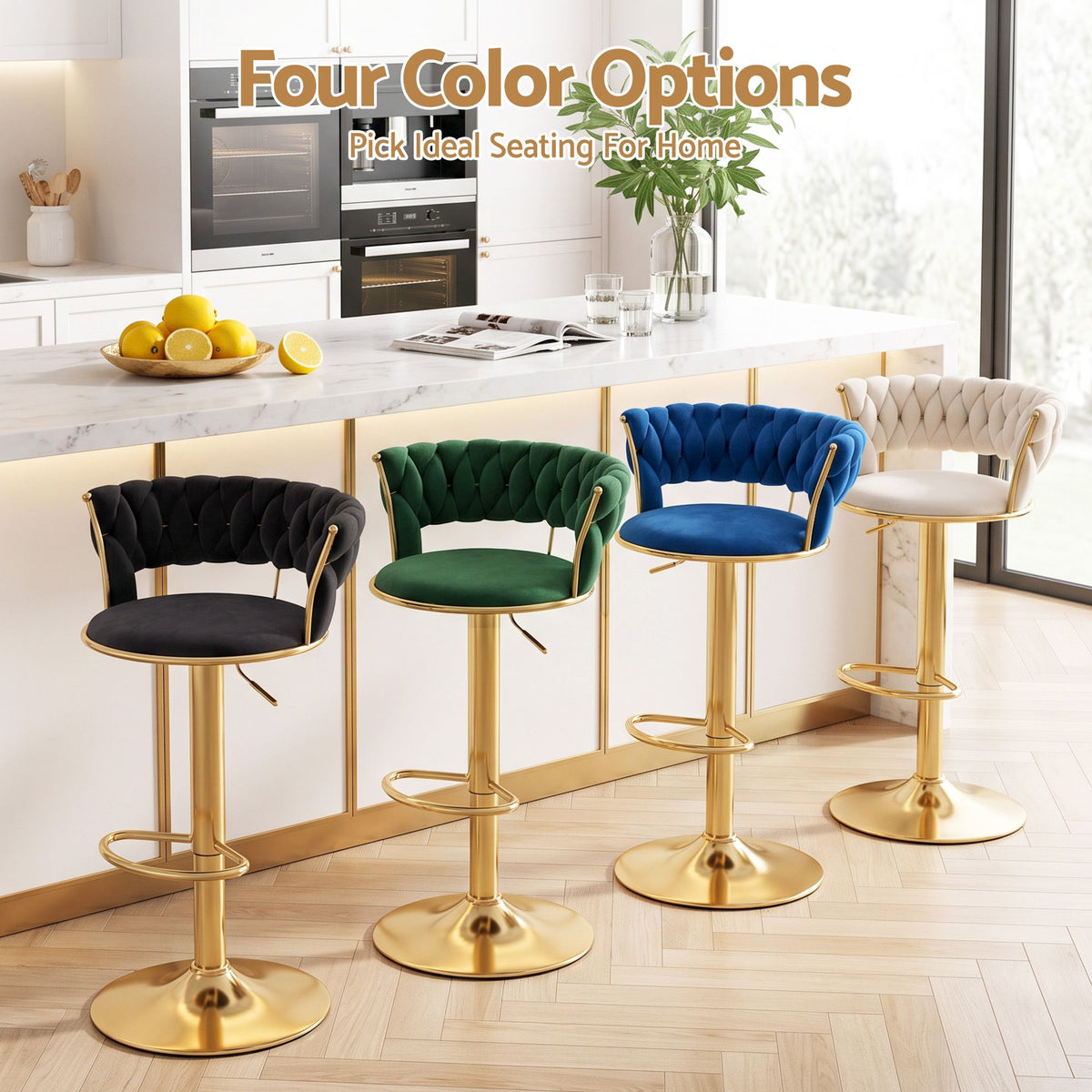 Artiss Bar Stool X1 Gas Lift Adjustable Velvet Woven Backrest Vivien Black
