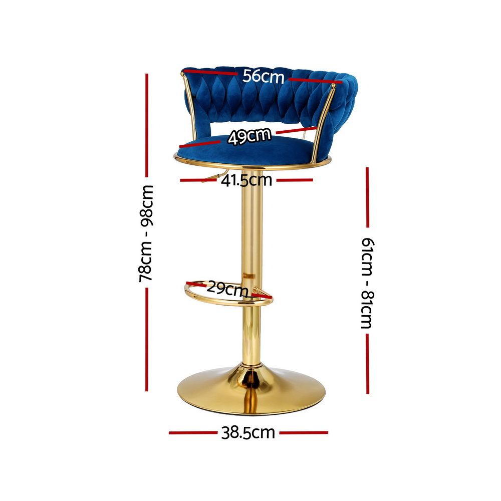 Artiss Vivien Set of 3 Bar Stools Gas Lift Swivel Velvet Woven Backrest Navy