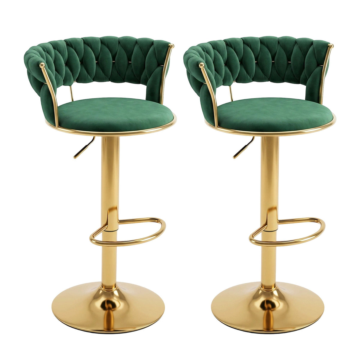 Artiss 2x Bar Stools Gas Lift Adjustable Velvet Woven Backrest Vivien Green