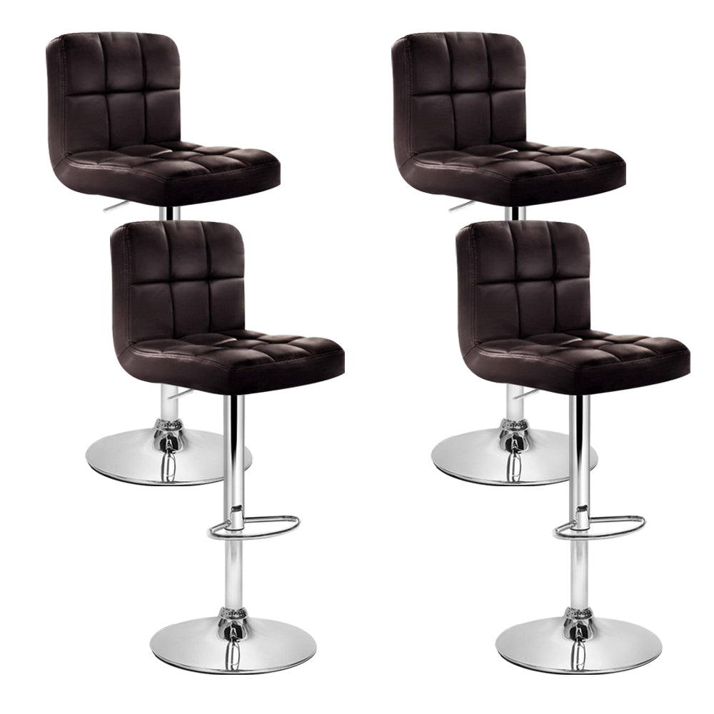 4x Bar Stools PU Leather Swivel Adjustable Height Brown Chrome