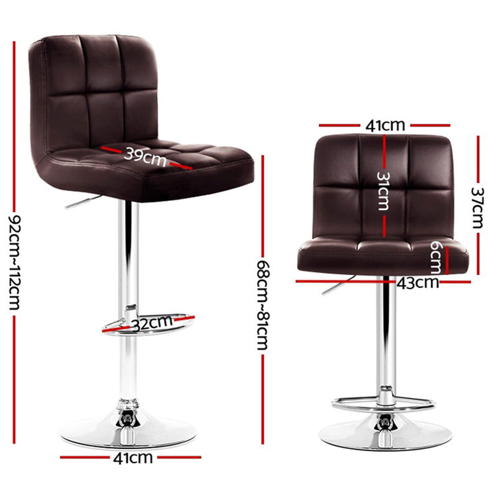 4x Bar Stools PU Leather Swivel Adjustable Height Brown Chrome