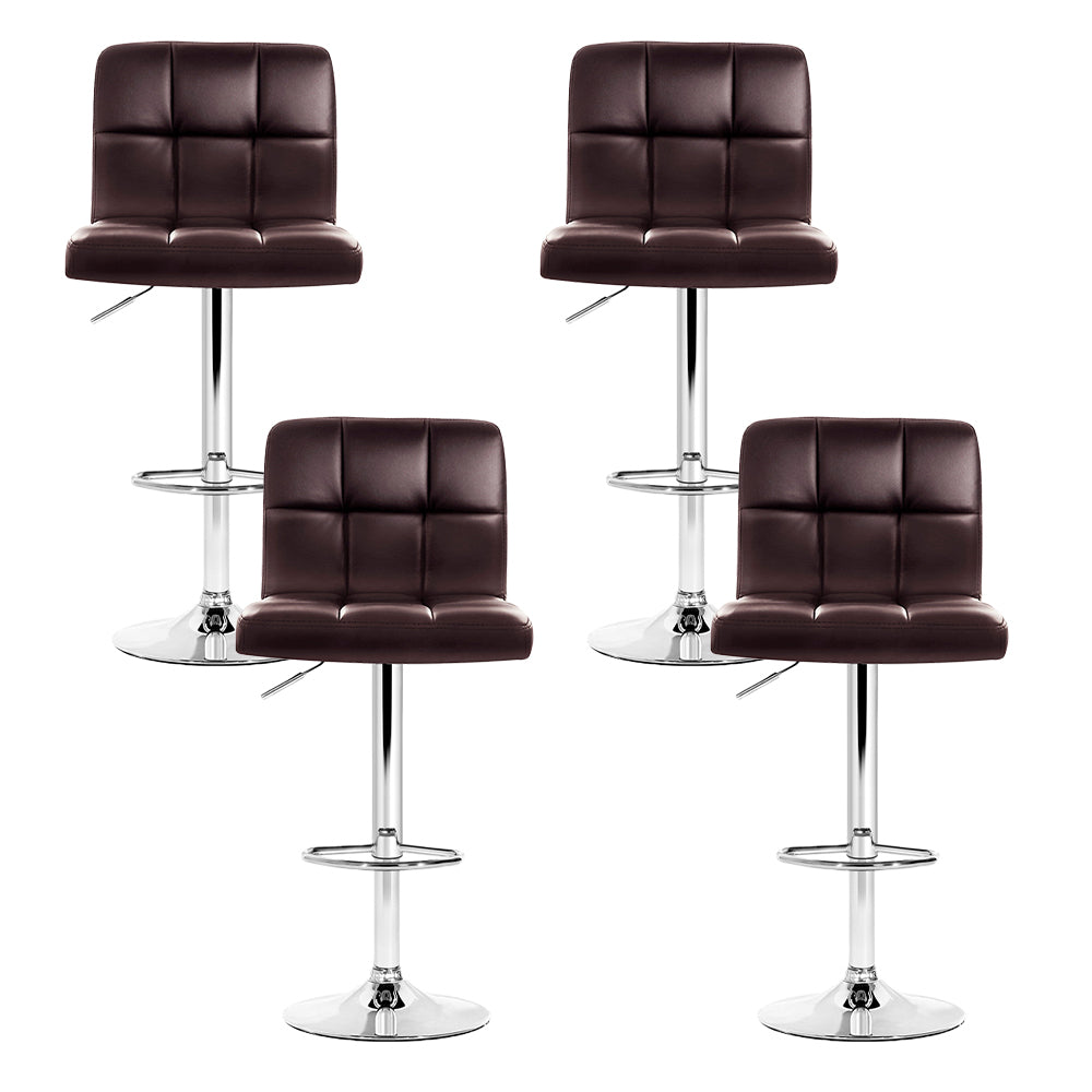 4x Bar Stools PU Leather Swivel Adjustable Height Brown Chrome