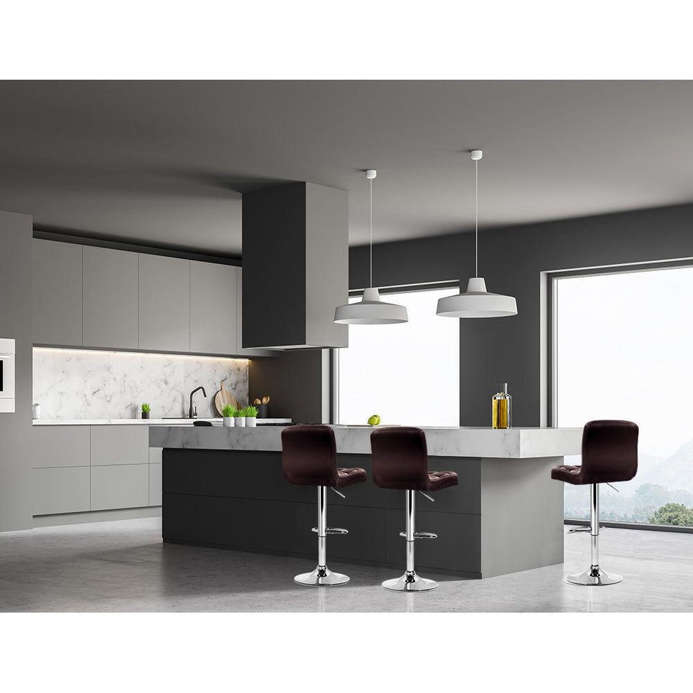 4x Bar Stools PU Leather Swivel Adjustable Height Brown Chrome