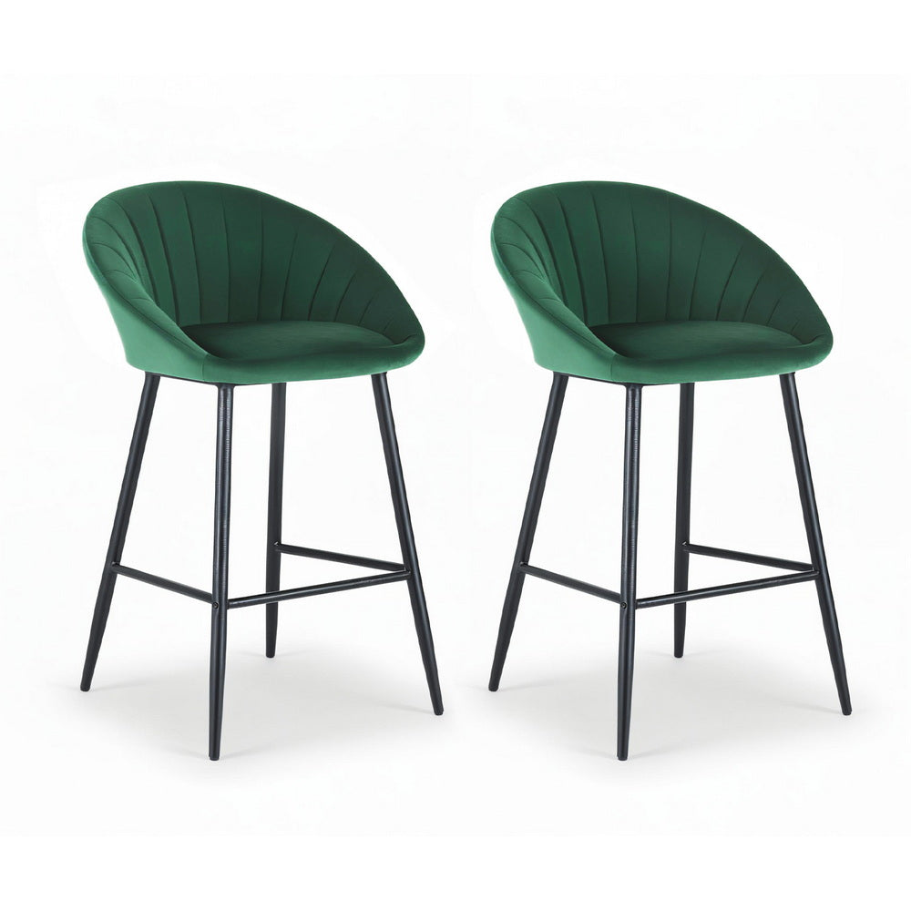 2x Bar Stools Kitchen Dining Chair Counter Stool Tub Velvet Metal Green