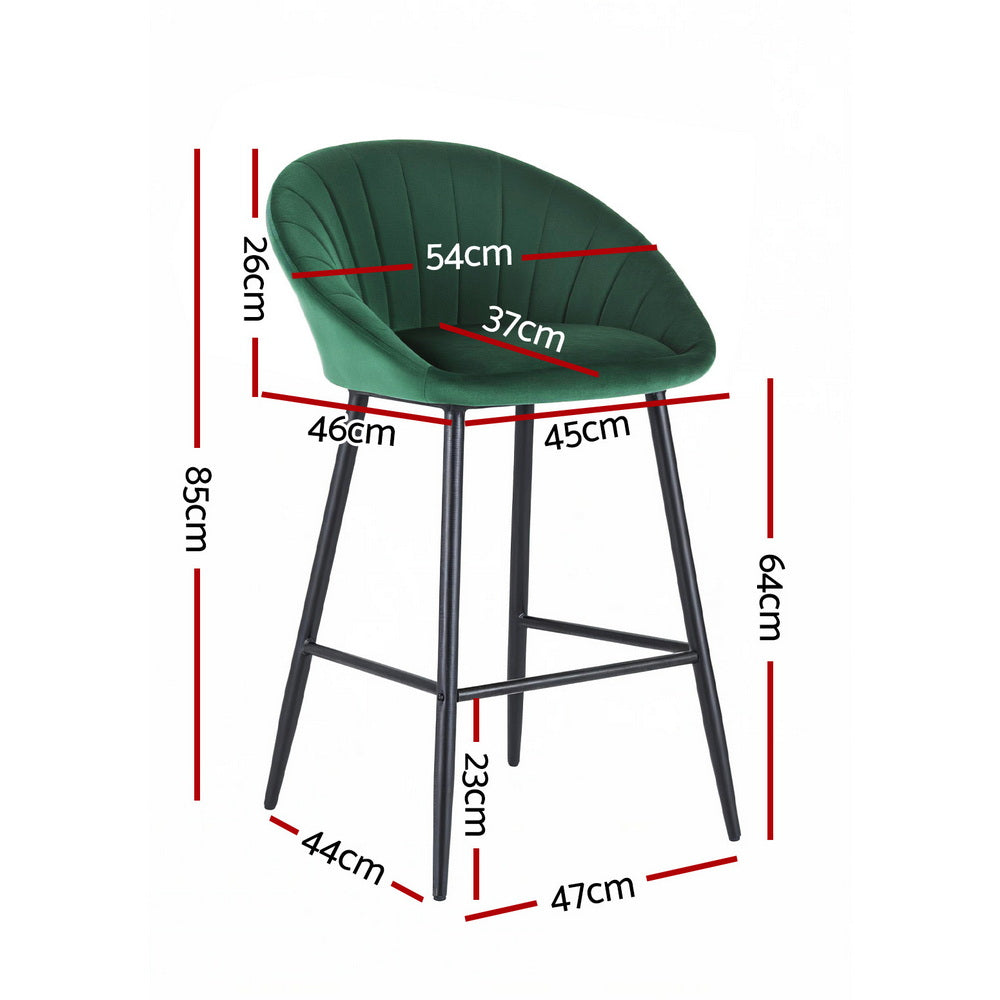4x Bar Stools Kitchen Dining Chair Counter Stool Tub Velvet Metal Green