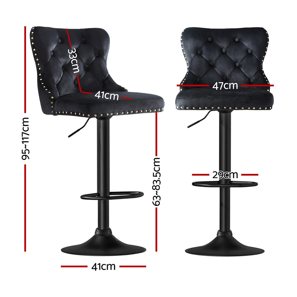 2x Velvet Bar Stool Adjustable Height Nailhead Trim Kitchen Counter Stool