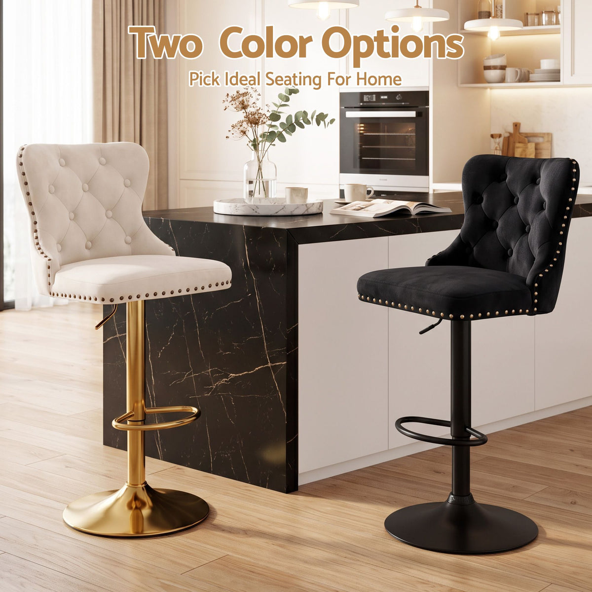 Artiss 1x Bar Stool Counter Chair Kitchen Adjustable Nailhead Trim Velvet Ivory