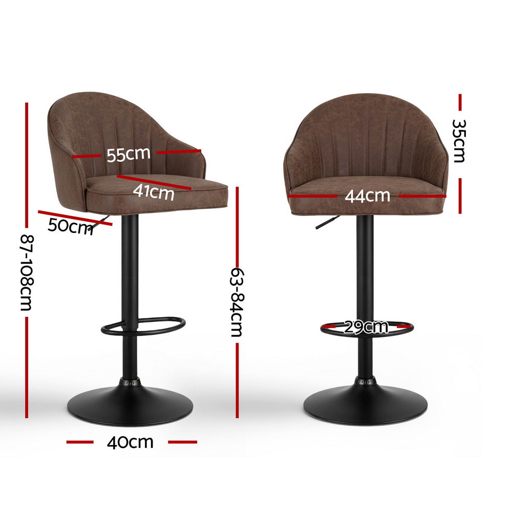 2x Bar Stools Kitchen Swivel Gas Lift Counter Chair Shell Leather Brown