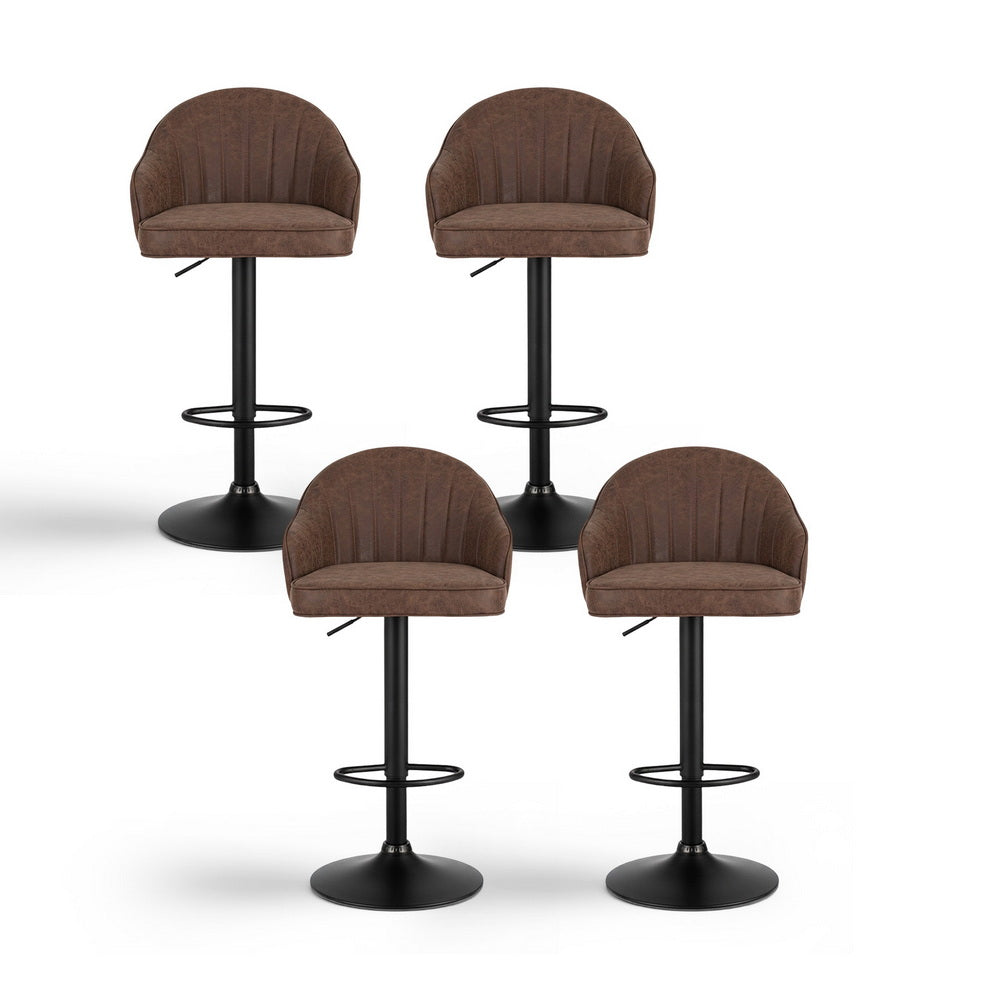 4x Bar Stools Kitchen Swivel Gas Lift Counter Chair Shell Leather Brown