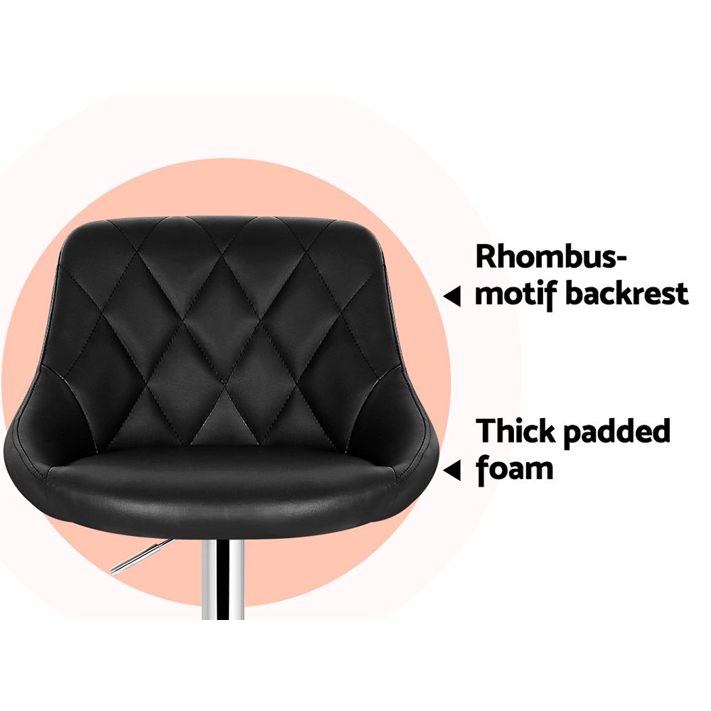 2x Bar Stools Leather Padded Gas Lift Stool Black