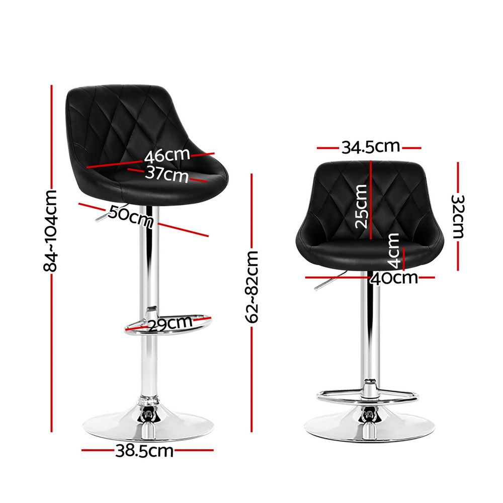 4x Bar Stools Leather Padded Gas Lift Black