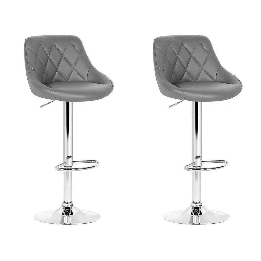 Adjustable Bar Stools – PU Leather, 360° Swivel, Chrome Base, Grey (Set of 2)