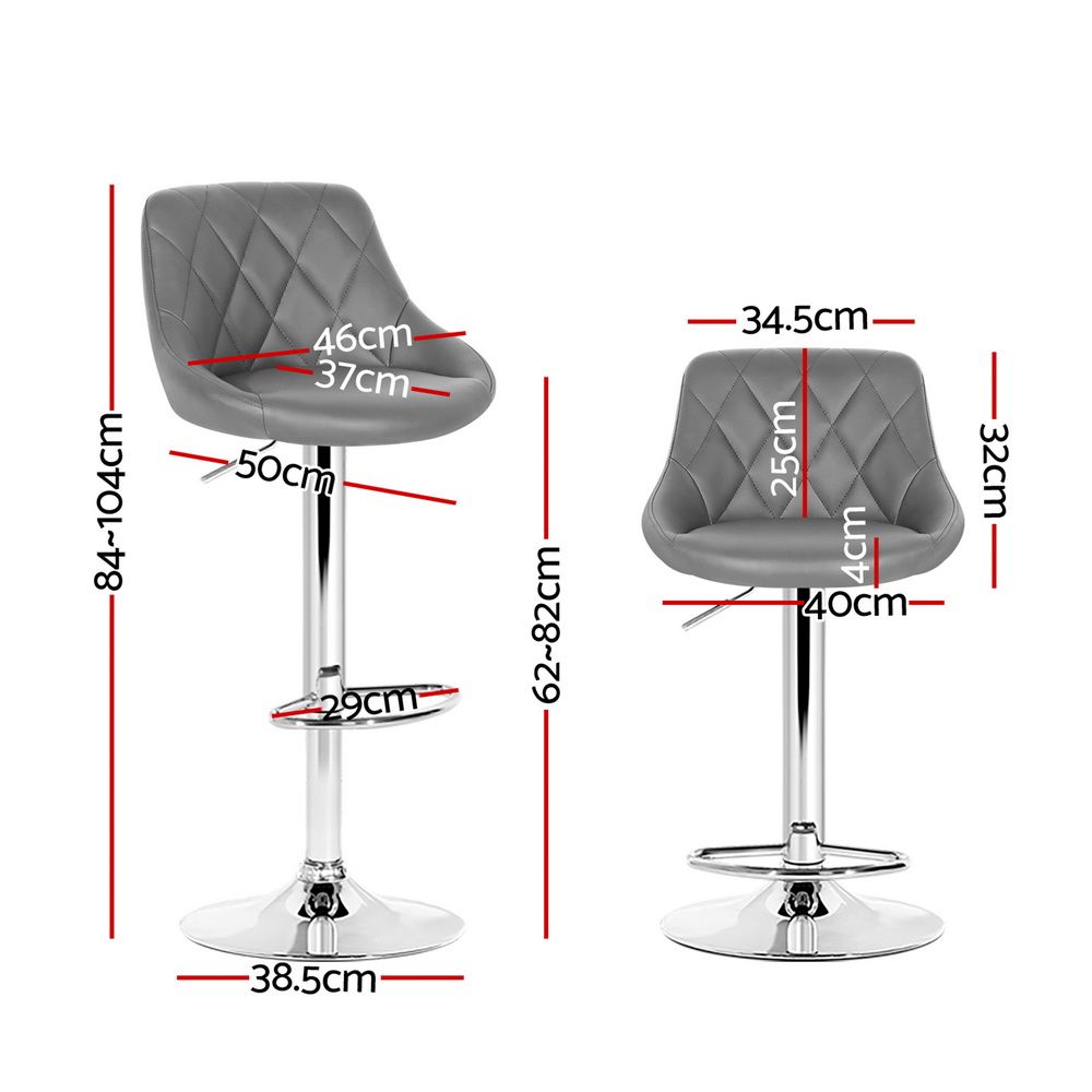 Adjustable Bar Stools – PU Leather, 360° Swivel, Chrome Base, Grey (Set of 2)