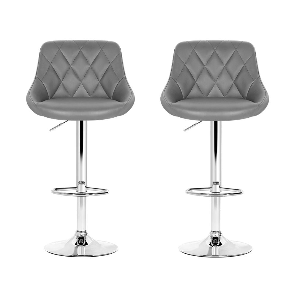 Adjustable Bar Stools – PU Leather, 360° Swivel, Chrome Base, Grey (Set of 2)